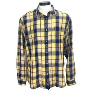 Indian Terrain Linen Blend Shirt Men L (42cm) Slim Fit Plaid Long Sleeve